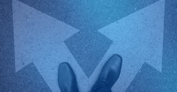 A man shoes making a decision to either walk left or right.